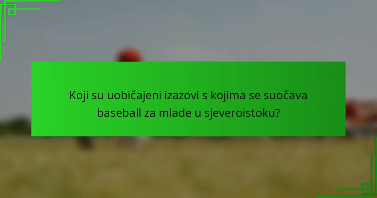 Koji su uobičajeni izazovi s kojima se suočava baseball za mlade u sjeveroistoku?
